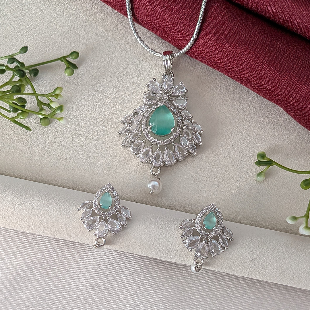 Classic Pearl Accent American Diamond Pendant Set