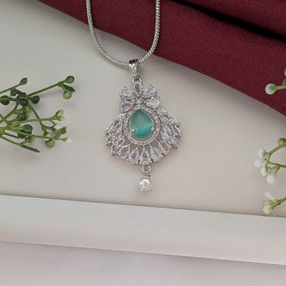 Classic Pearl Accent American Diamond Pendant Set