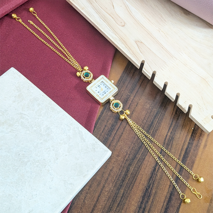 Gold Plated Square Dial Kashimiri Watch with CZ Stone Details