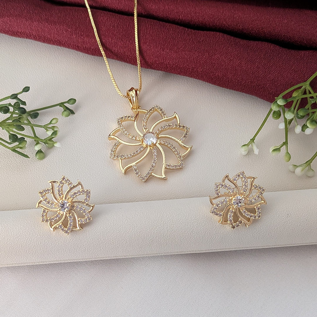 American Diamond Sparkle Petal Pendant Set
