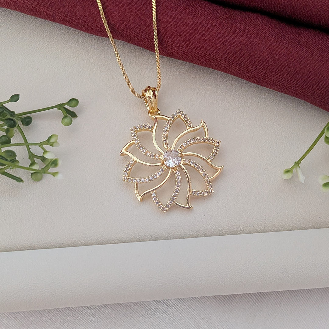American Diamond Sparkle Petal Pendant Set