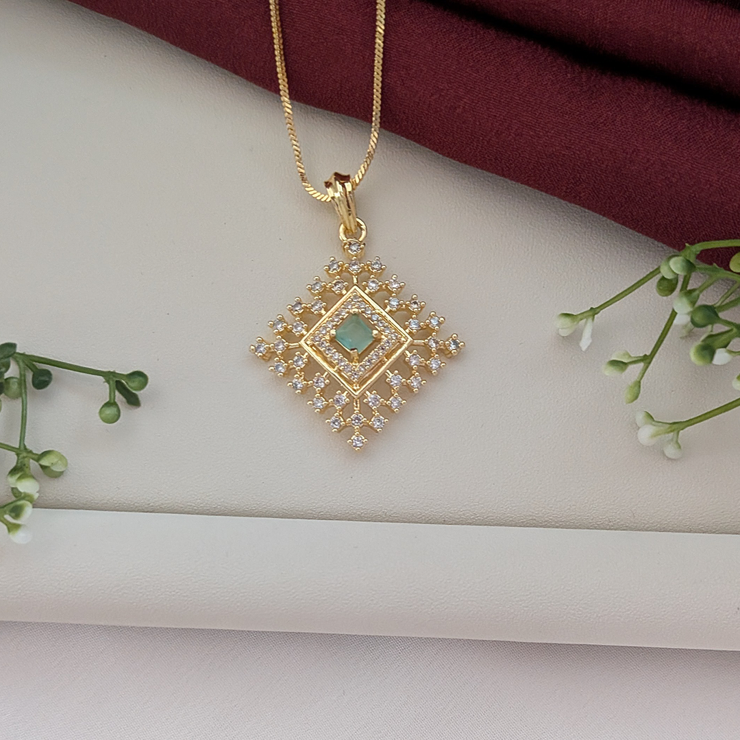 Gold Radiant Square Tier American Diamond Pendant Set