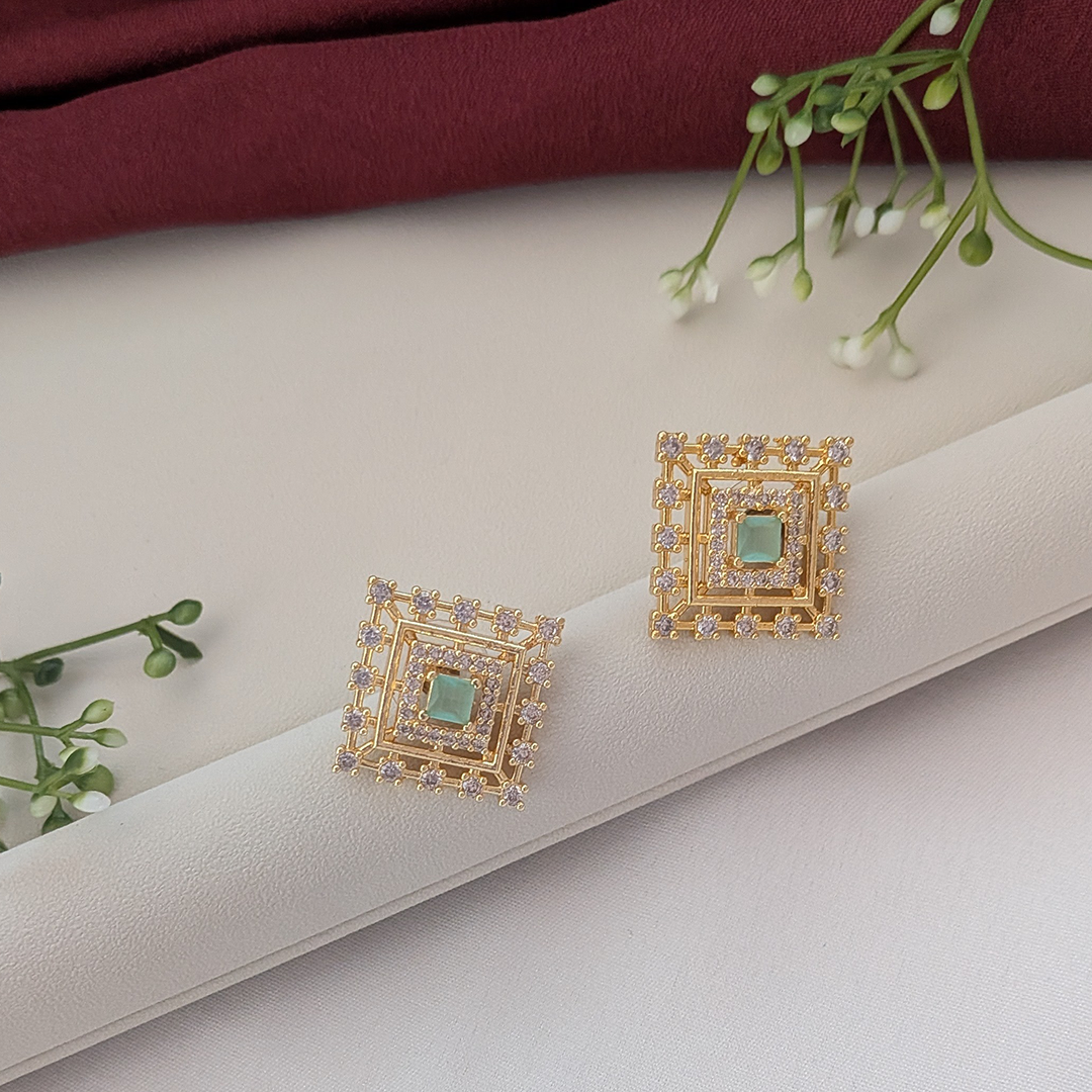 Gold Radiant Square Tier American Diamond Pendant Set