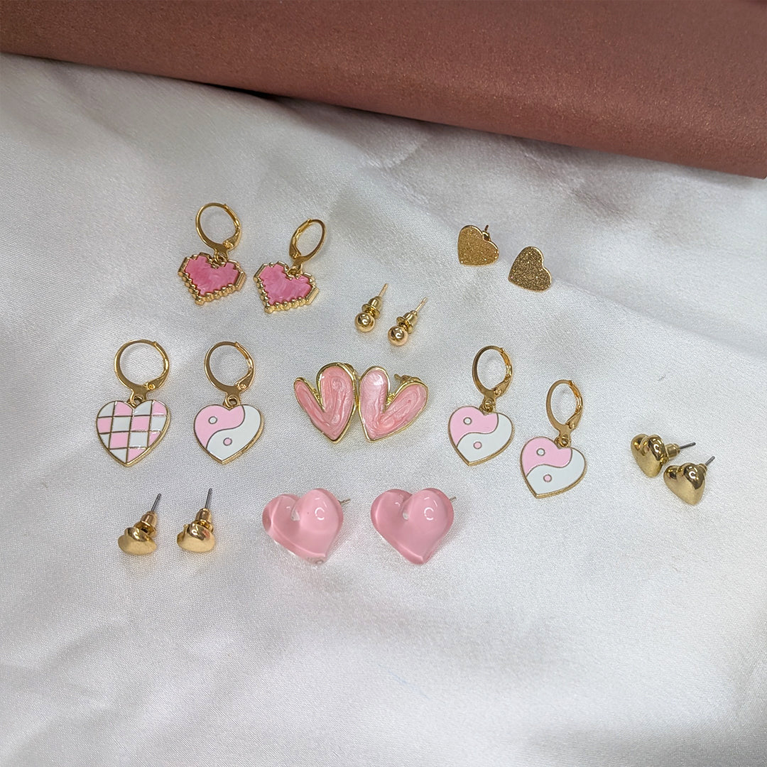 Stylish Designer Heart Theme Earrings Combo Pack of 9 For Girls & Women