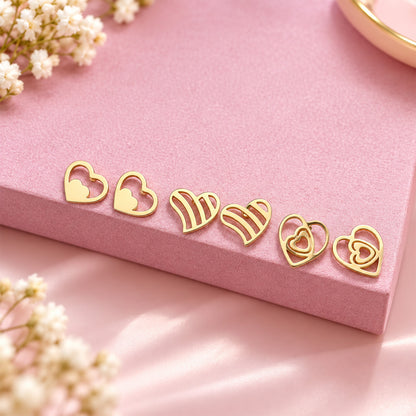 Stainless Steel Heart Beat Stud Earrings Set for Girls & Women