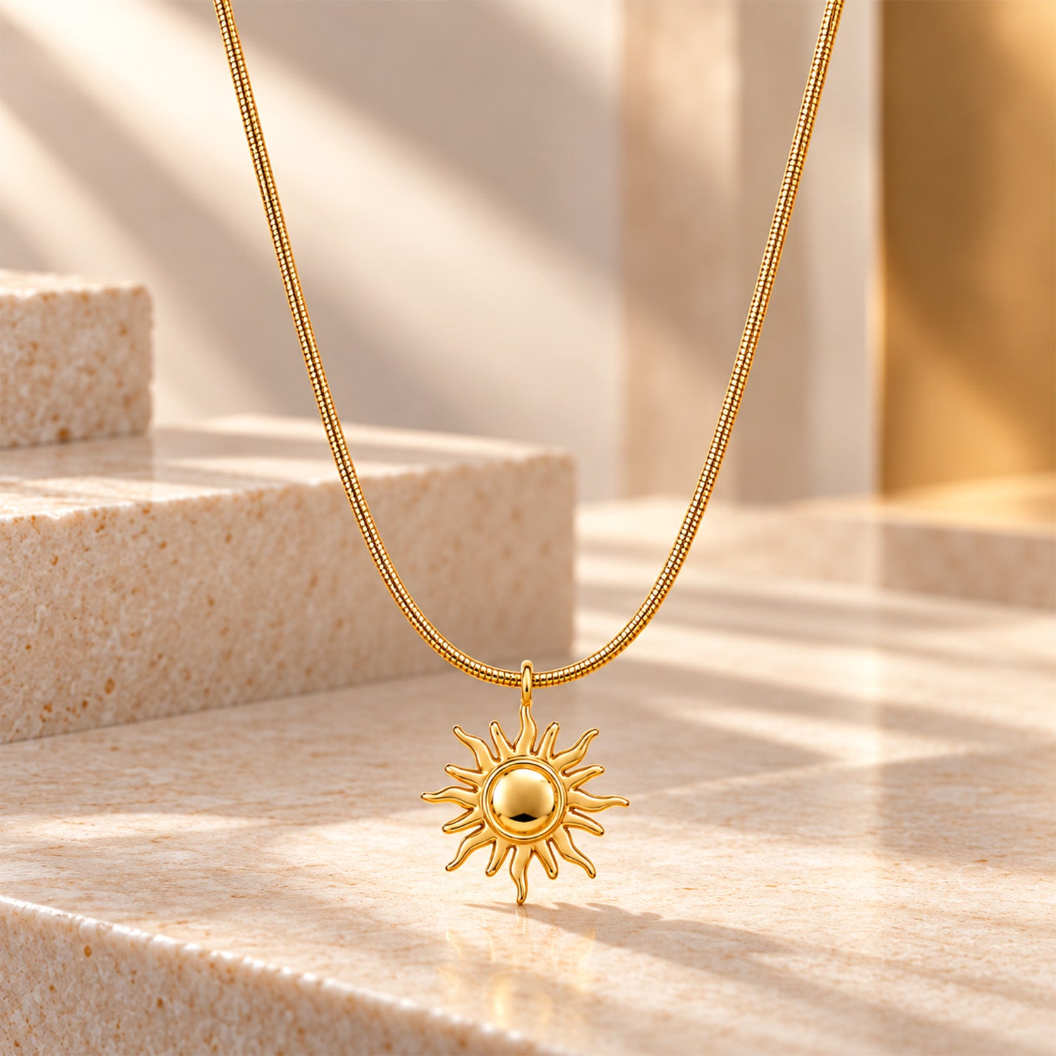 Gold Tone Sun Pendant with Chain for Girls and Women