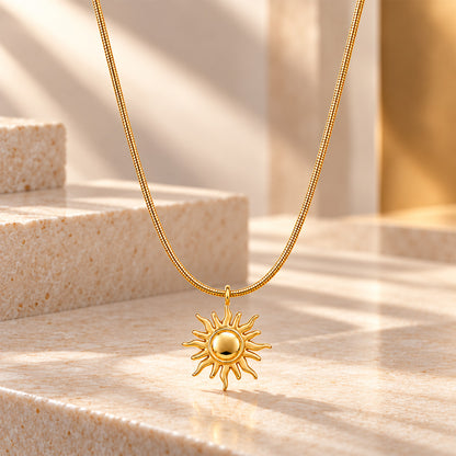 Gold Tone Sun Pendant with Chain for Girls and Women