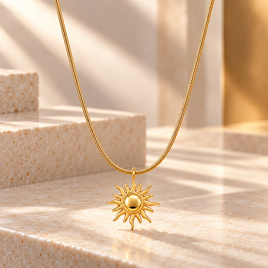 Gold Tone Sun Pendant with Chain for Girls and Women