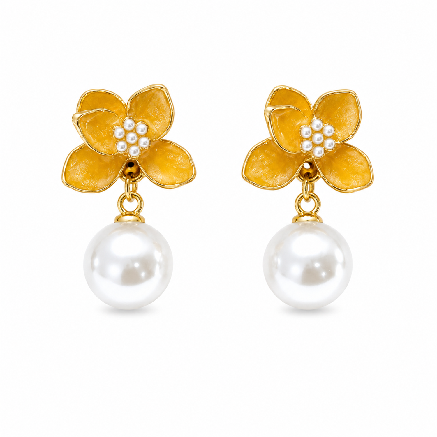 Stylish Vibrant Enamel Petals Pearl Drop Earrings For Girls & Women