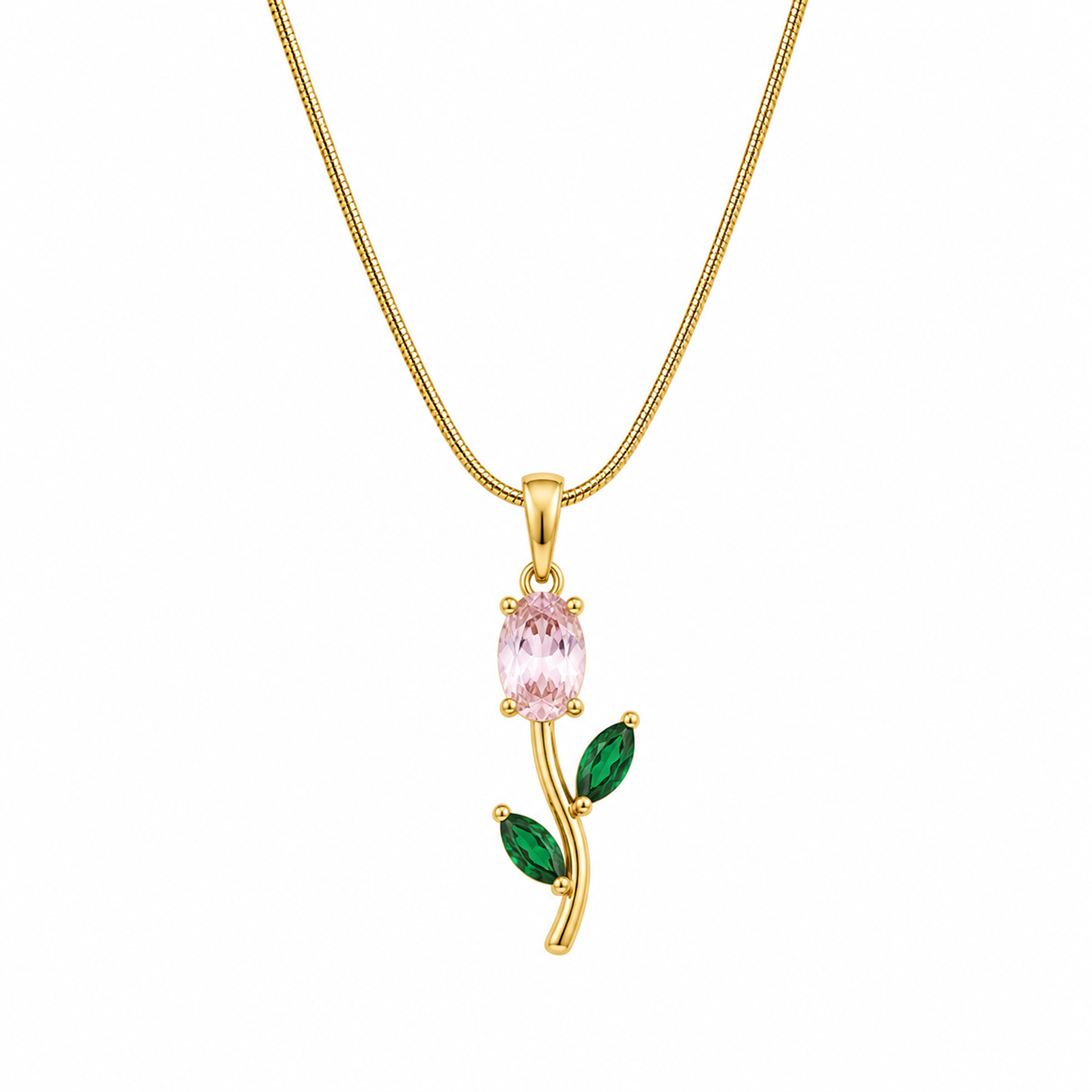 Tulip Two Leaf Floral Pendant Necklace For Girls & Women's