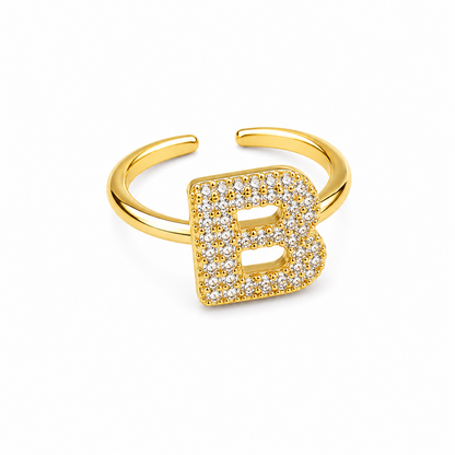 Sparkling Alphabet Letters CZ Stones Rings For Girls & Women's