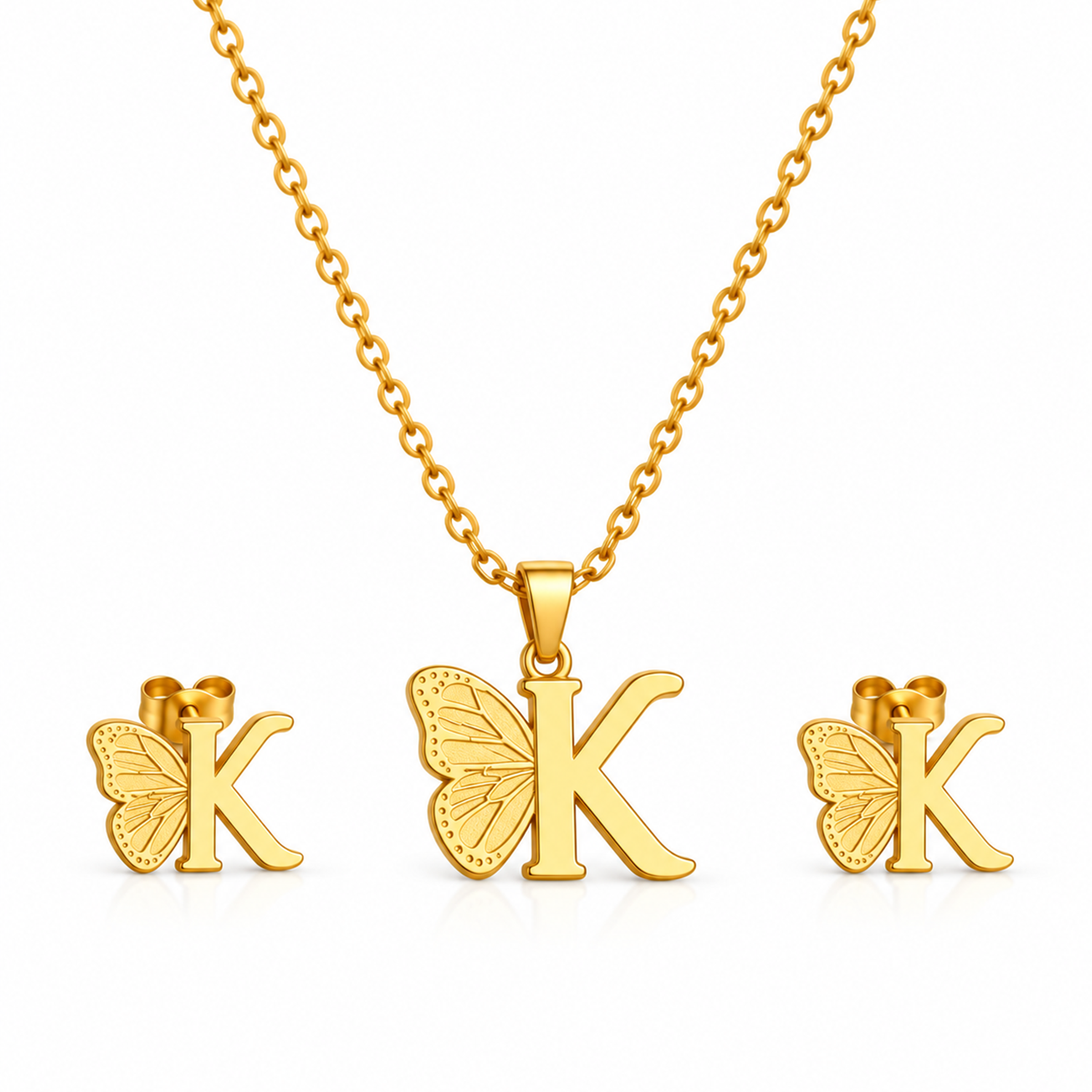 Attached Butterfly With Alphabet Pendant Set for Girl's & Womens