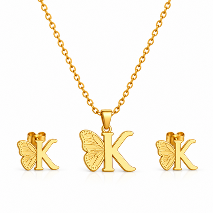 Attached Butterfly With Alphabet Pendant Set for Girl's & Womens