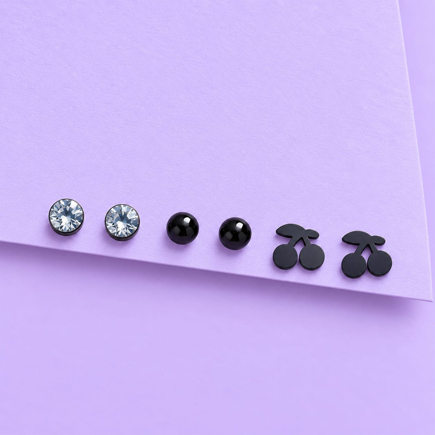 Black Cheery Alloy Stud Earrings Set for Girls & Women