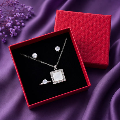 Square Crystal Accent Jewelry Gift Set for Women and Girls