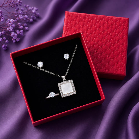 Square Crystal Accent Jewelry Gift Set for Women and Girls