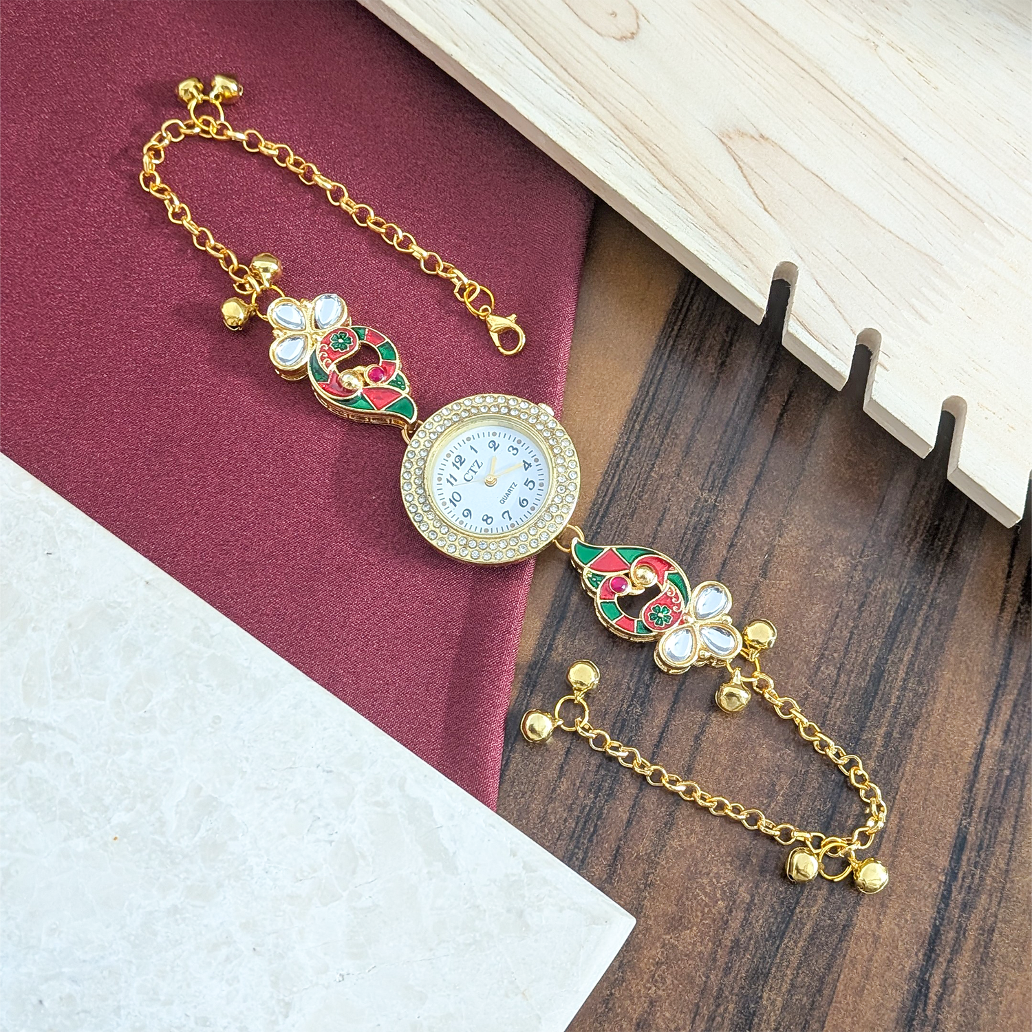 Floral Enamel Crystal Kashmiri Watch for Women & Girls