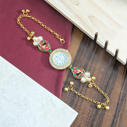 Floral Enamel Crystal Kashmiri Watch for Women & Girls