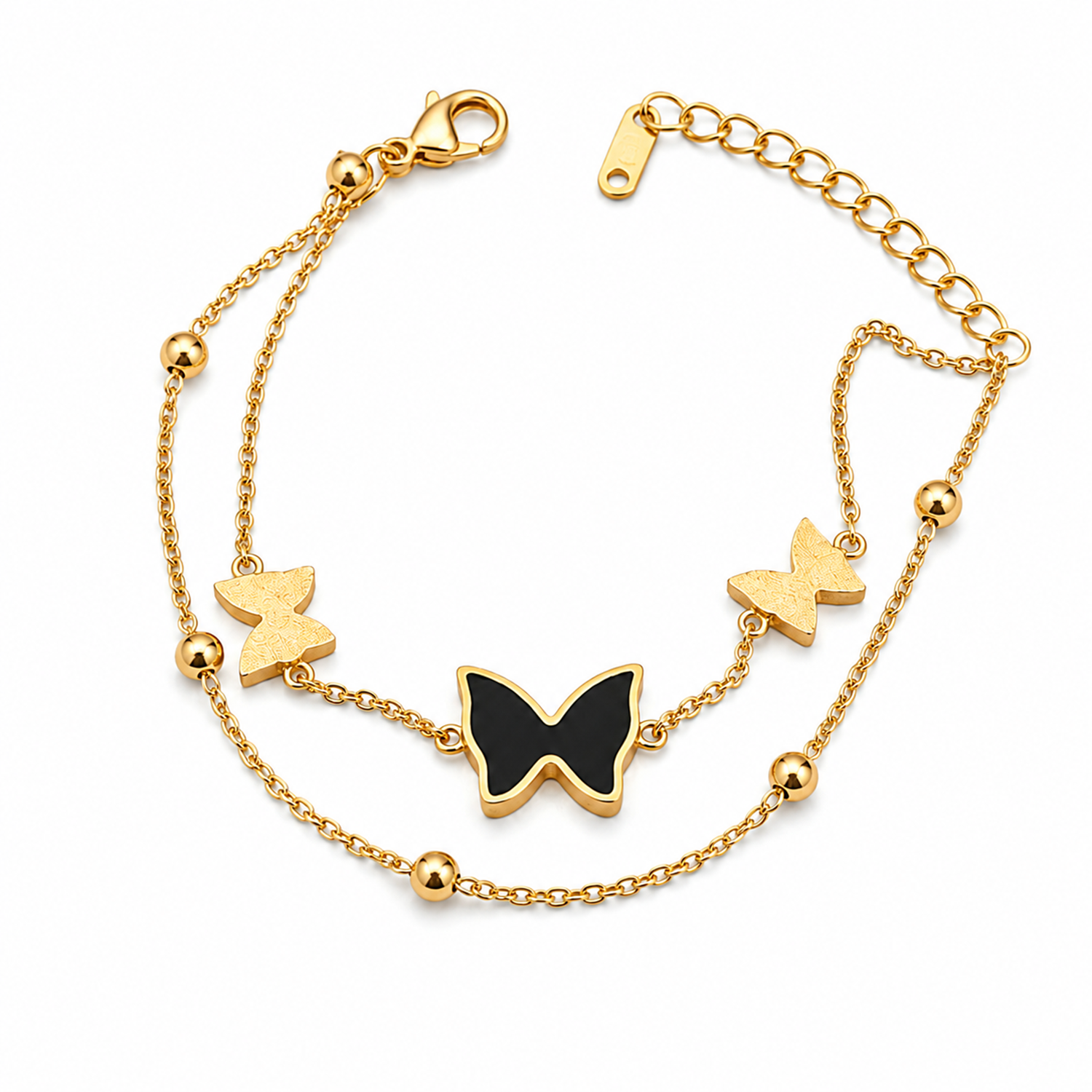 Elegant Anti Tarnish Butterfly Double Chain Bracelet for Women