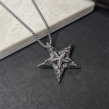 Double Flame Star Brass Pendant With Stainless Steel Chain For Men & Boys