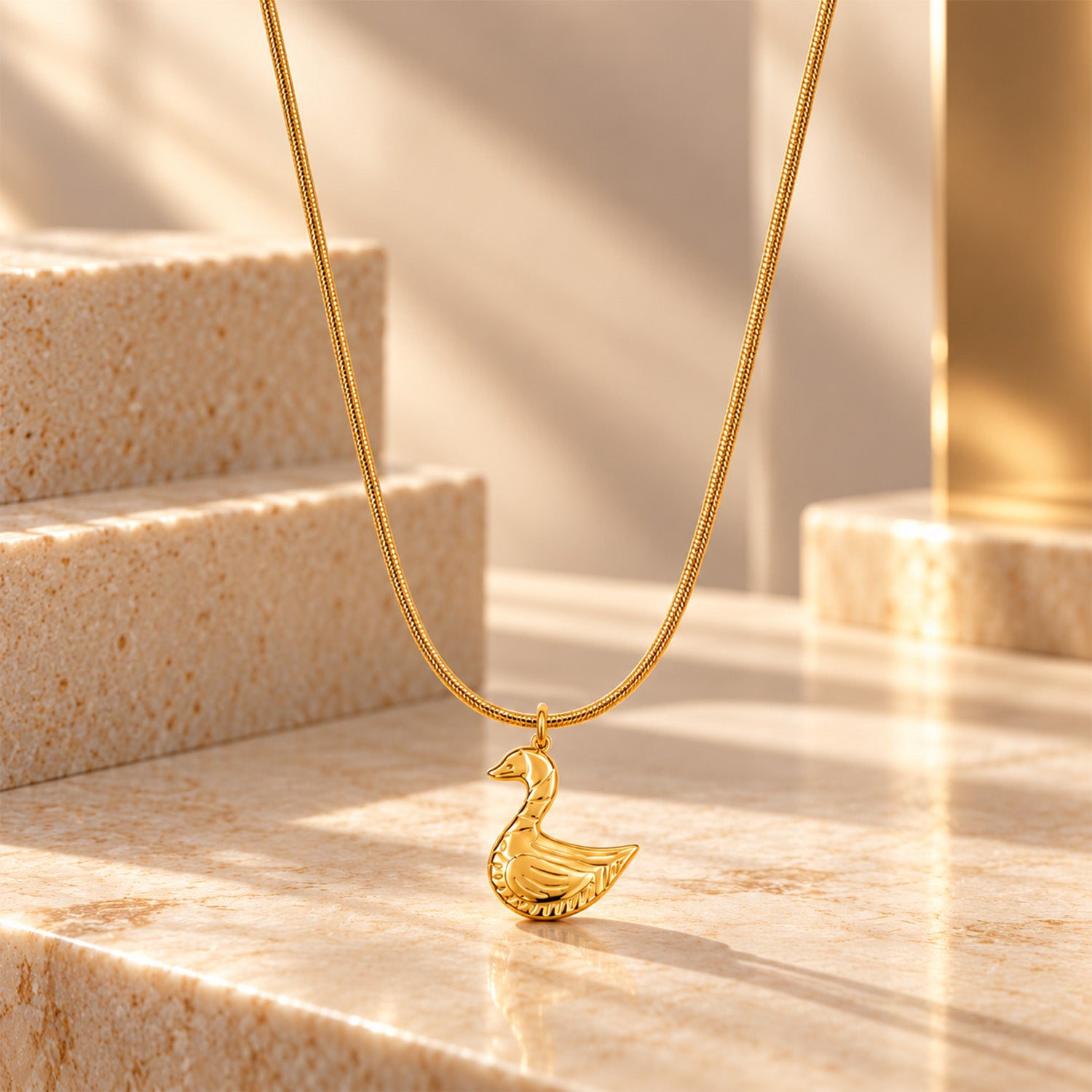 Gold Tone Swan Pendant with Chain for Girls and Women