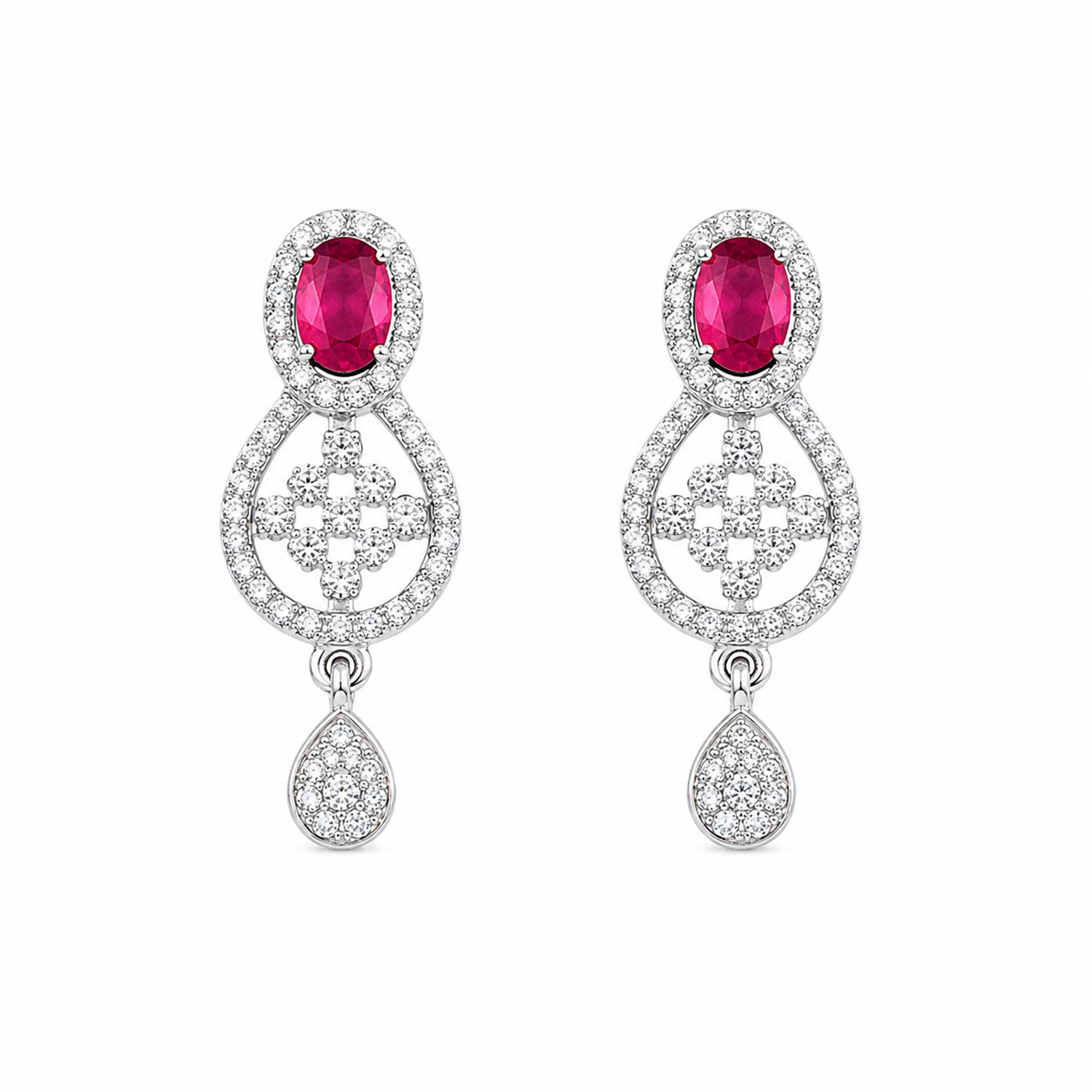 Ruby Red Teardrop Stud Earrings for Girls & Women's
