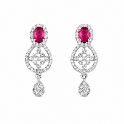 Ruby Red Teardrop Stud Earrings for Girls & Women's