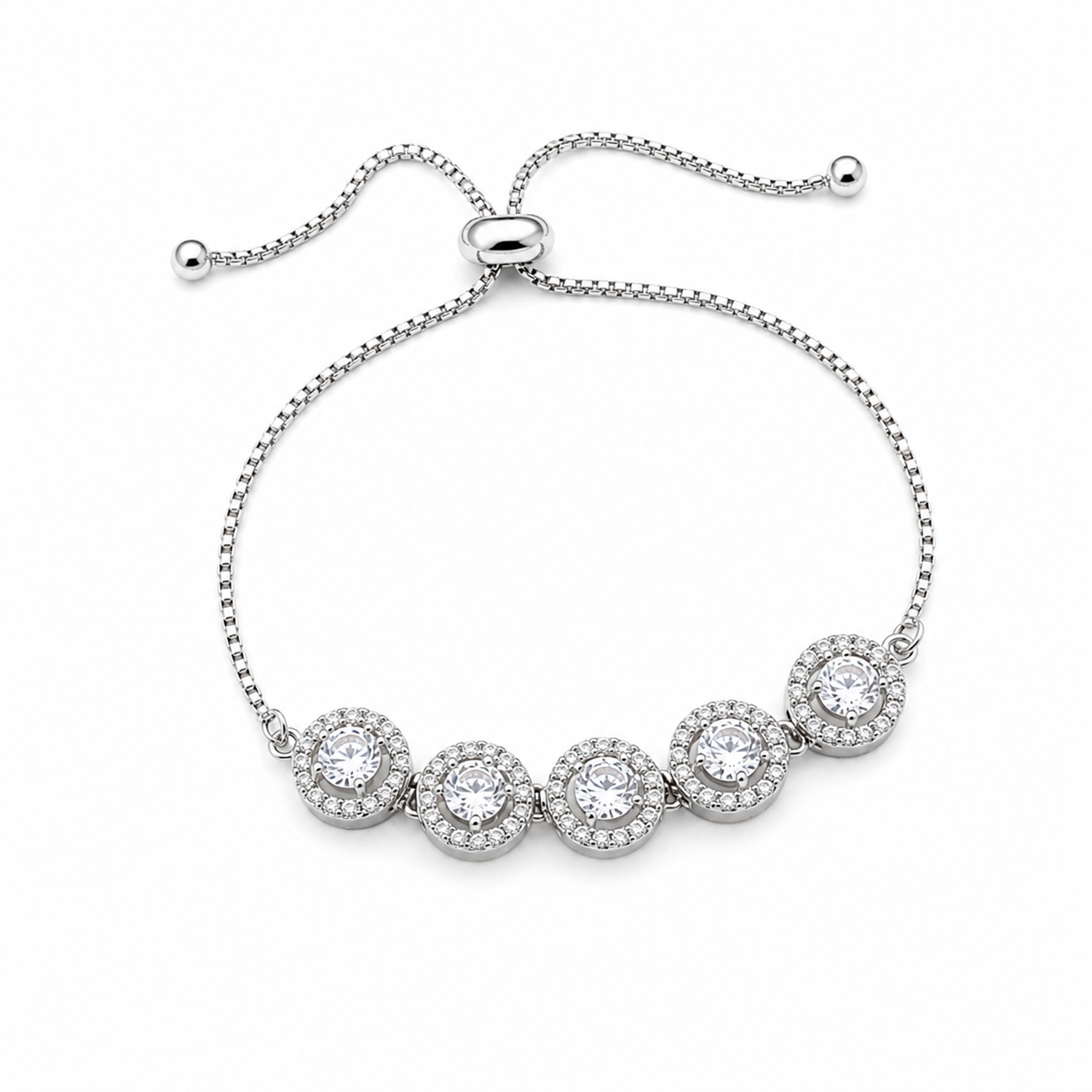 Round Cubic Zirconia Adjustable Chain Bracelet for Girls & Women's