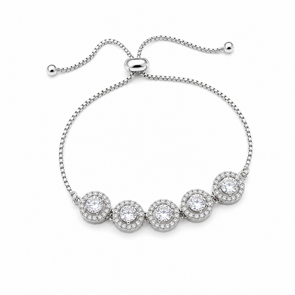 Round Cubic Zirconia Adjustable Chain Bracelet for Girls & Women's