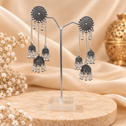 Oxidized Ghungroo Bead Fringes Earrings for Girls & Women's