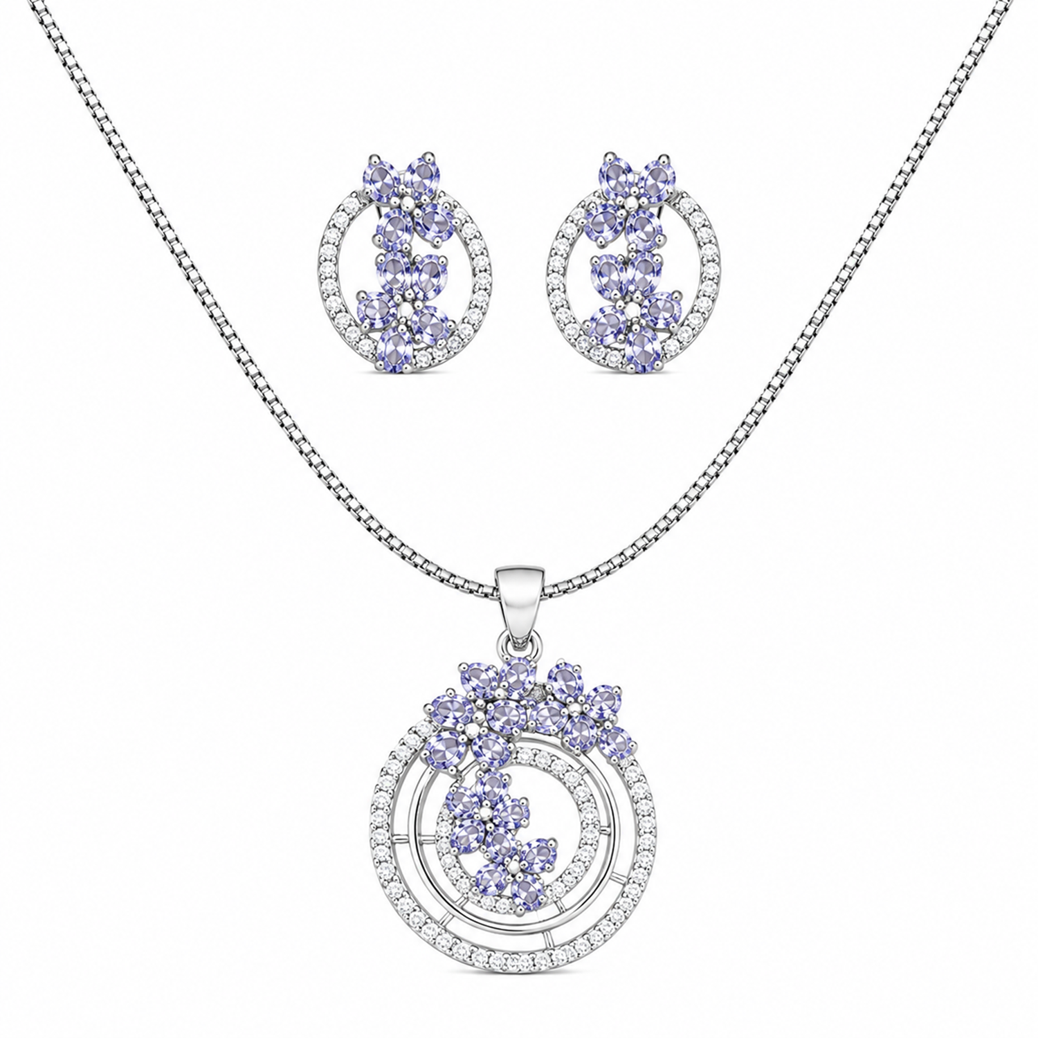 Intricate Cubic Zirconia Circular Floral Pendant Set for Girls & Women's
