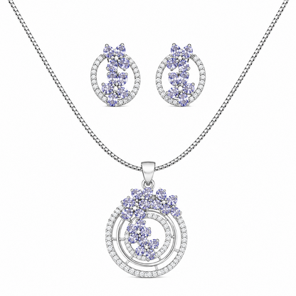 Intricate Cubic Zirconia Circular Floral Pendant Set for Girls & Women's