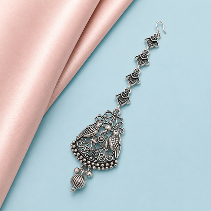 Oxidized Silver Birds Motifs Maang Tikka for Girls & Women