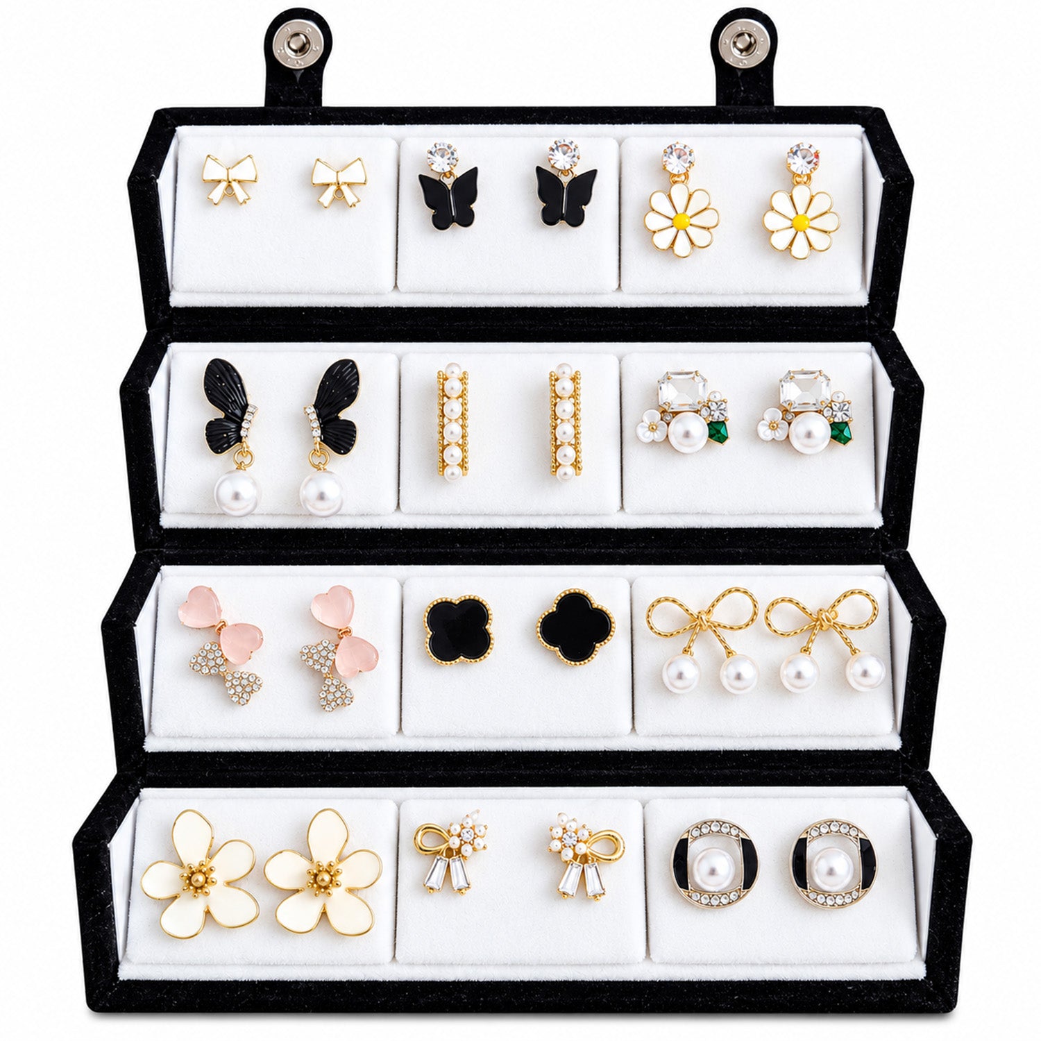 12 Pairs Assorted Pearl Floral Earrings Set for Women