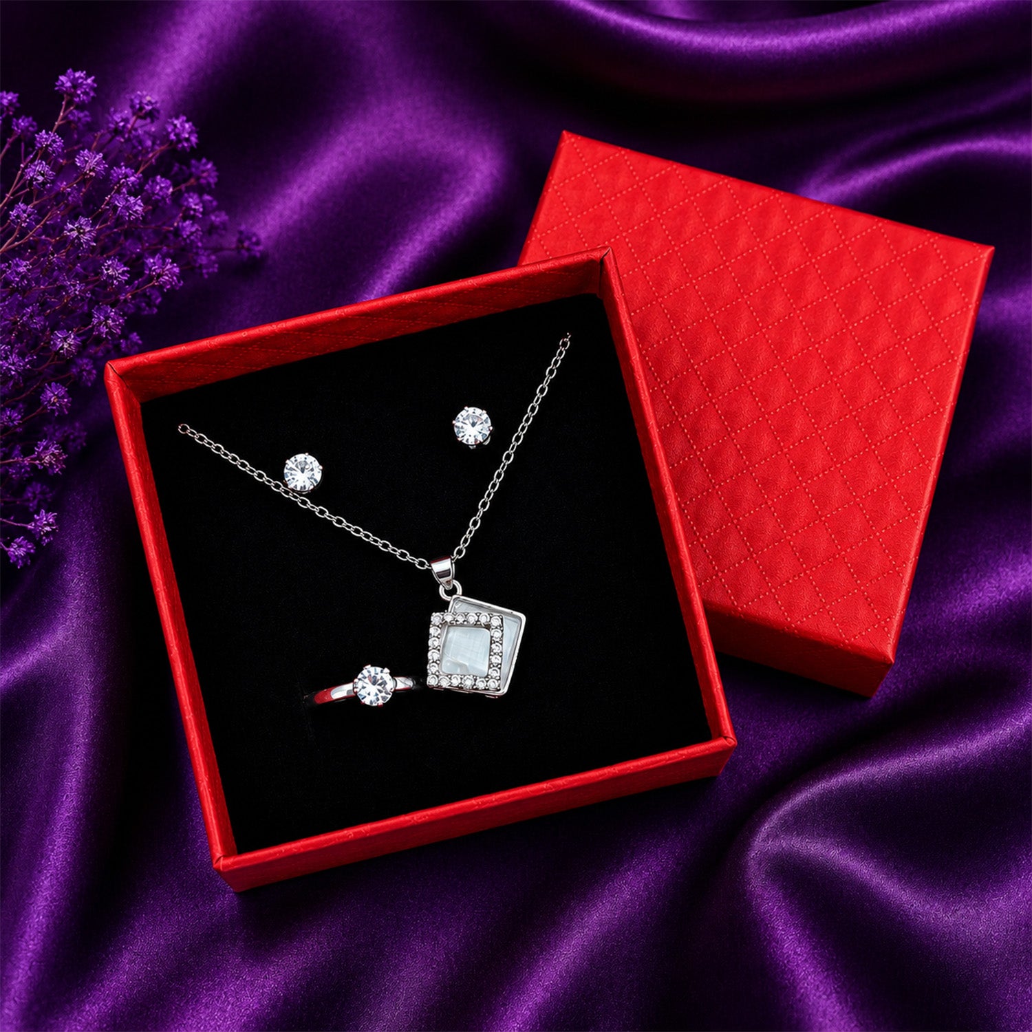 Elegant Square Pendant Jewellery Set for Women & Girls