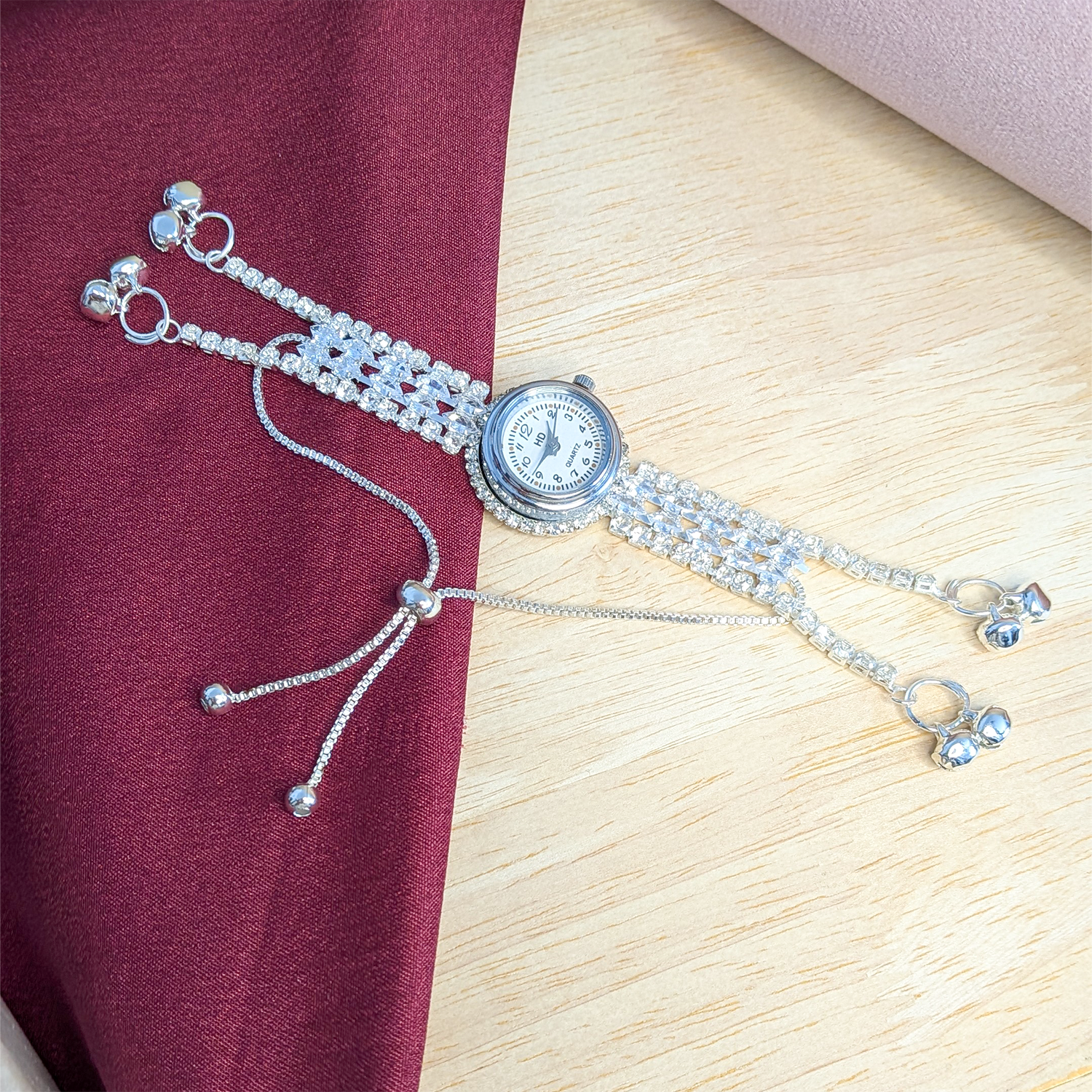 Gold Plated Crystal Stone Kashmiri Watch for Girls & Women
