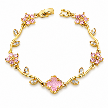 Elegant Gold Tone Floral Bracelet with CZ Stone for Women
