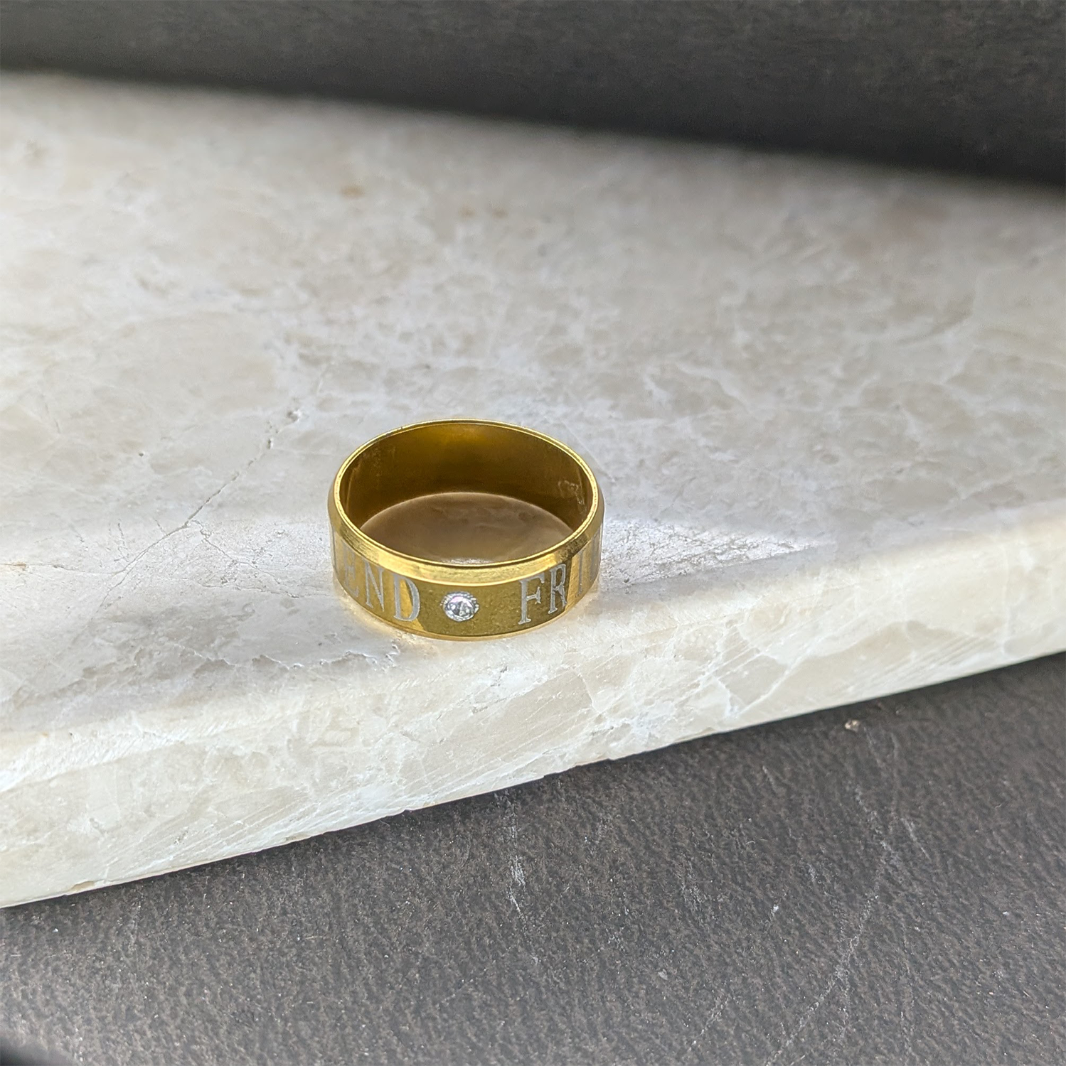 Classic Friend inscribed Band Ring With AD Stone for Men & Women