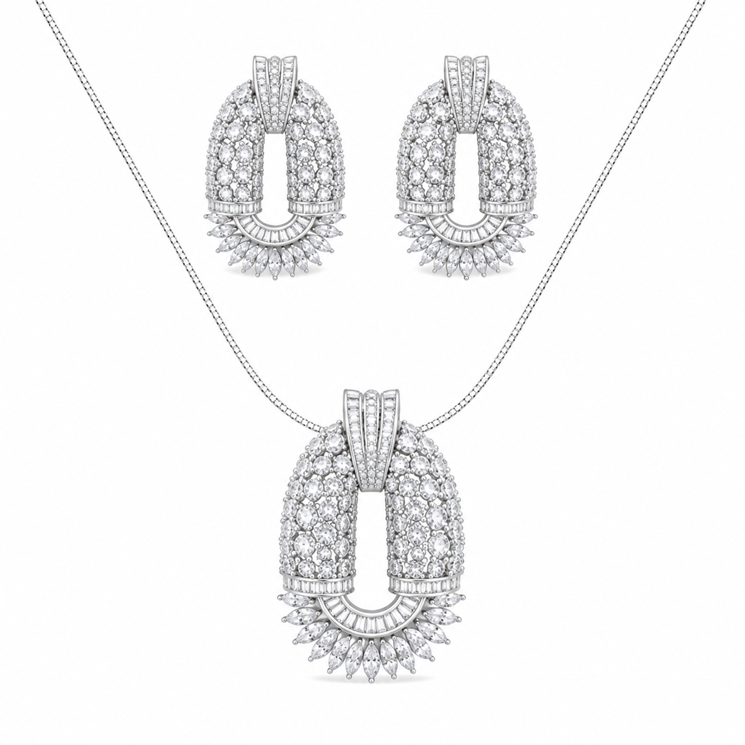 Infinity CZ Stone Studded Oval Rhodium Finish Pendant Set for Girls & Women's