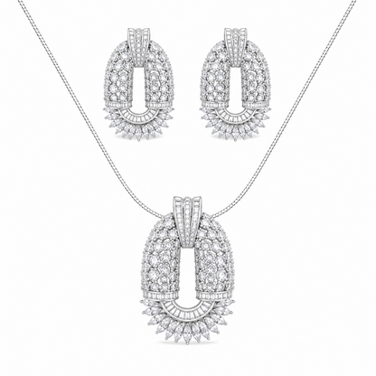 Infinity CZ Stone Studded Oval Rhodium Finish Pendant Set for Girls & Women's