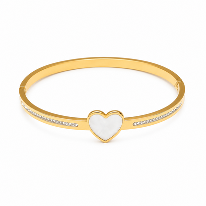 Golden Heartline Design AD Stone Cuff Bracelet for Women & Girls