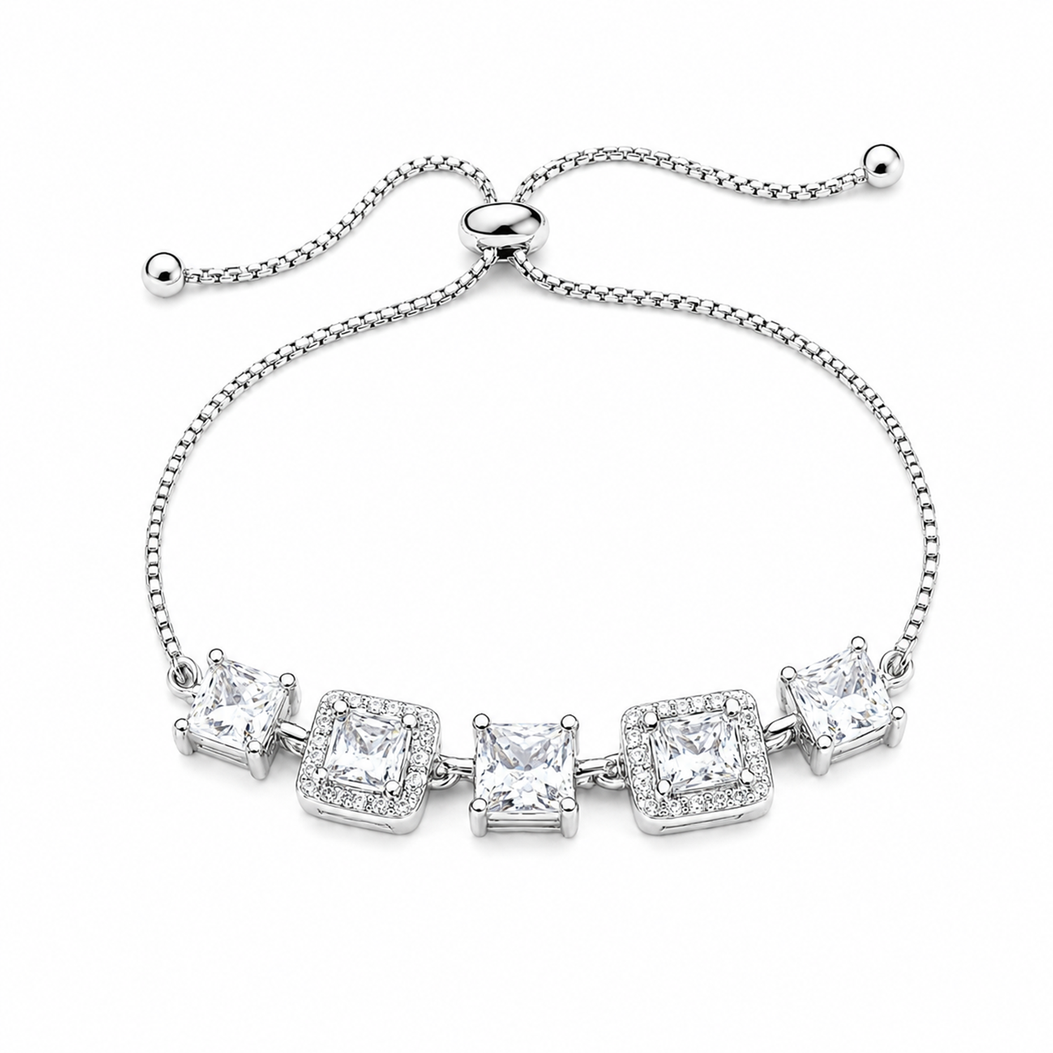 Square Cubic Zirconia Adjustable Chain Bracelet for Girls & Women's