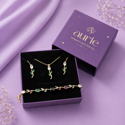 Gold-Tone Tulip Jewelry Set with Beacelet for Women & Girls