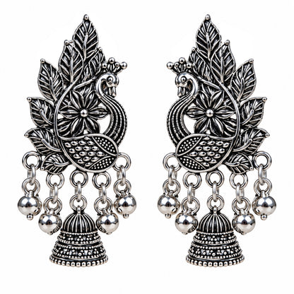 Oxidized Silver Leaf Jhumka Earrings for Women