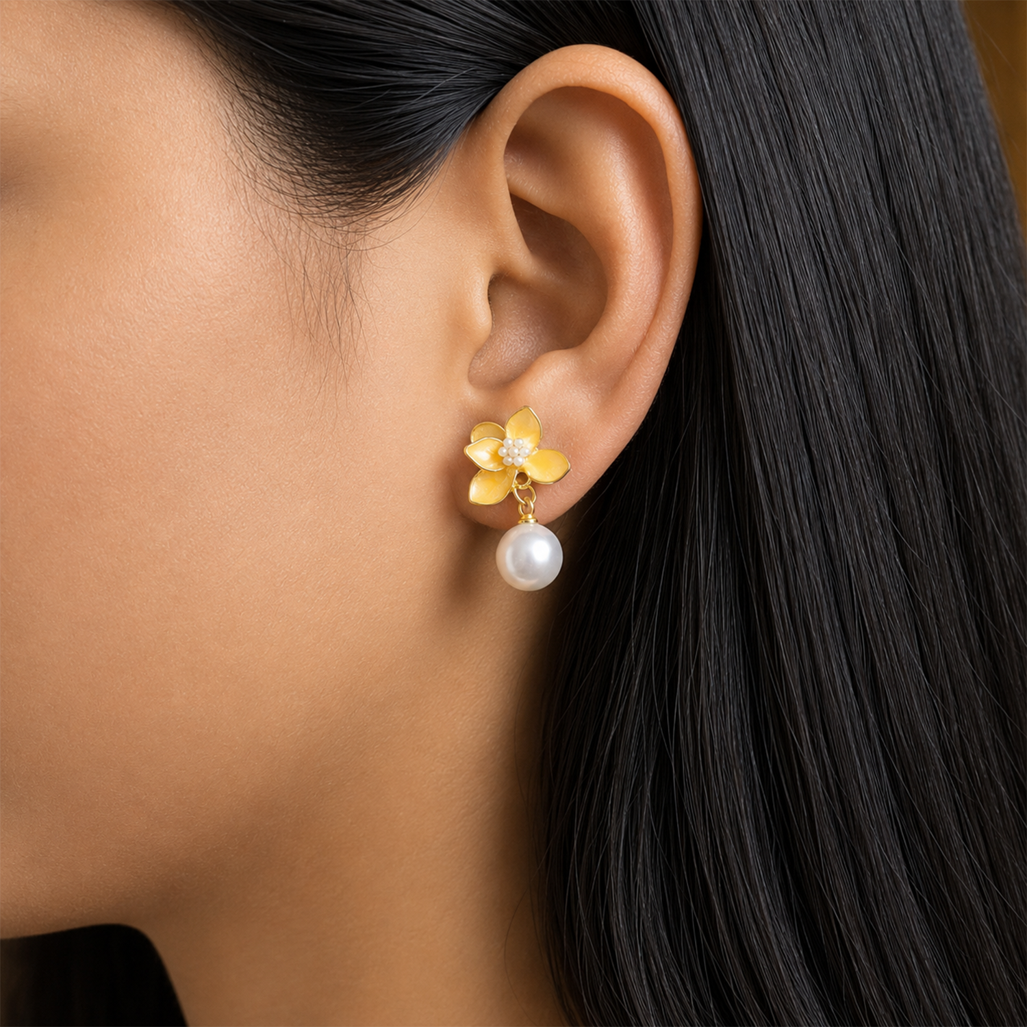 Stylish Vibrant Enamel Petals Pearl Drop Earrings For Girls & Women