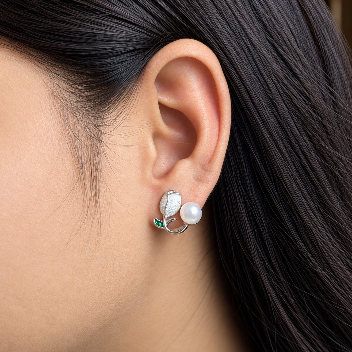 Faux Enamel Tulip Stud Earrings for Girls & Women's
