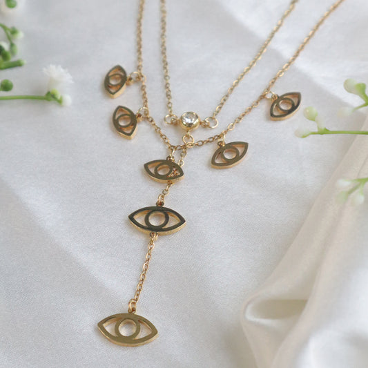 18K Gold Plated Evil Eye Layered Necklace (Anti-Tarnish)