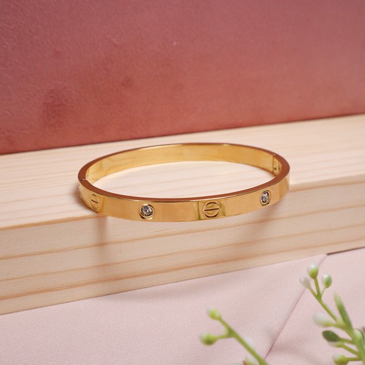 18k Gold Plated Screw Motif Bangle with CZ Stones (Anti-Tarnish)