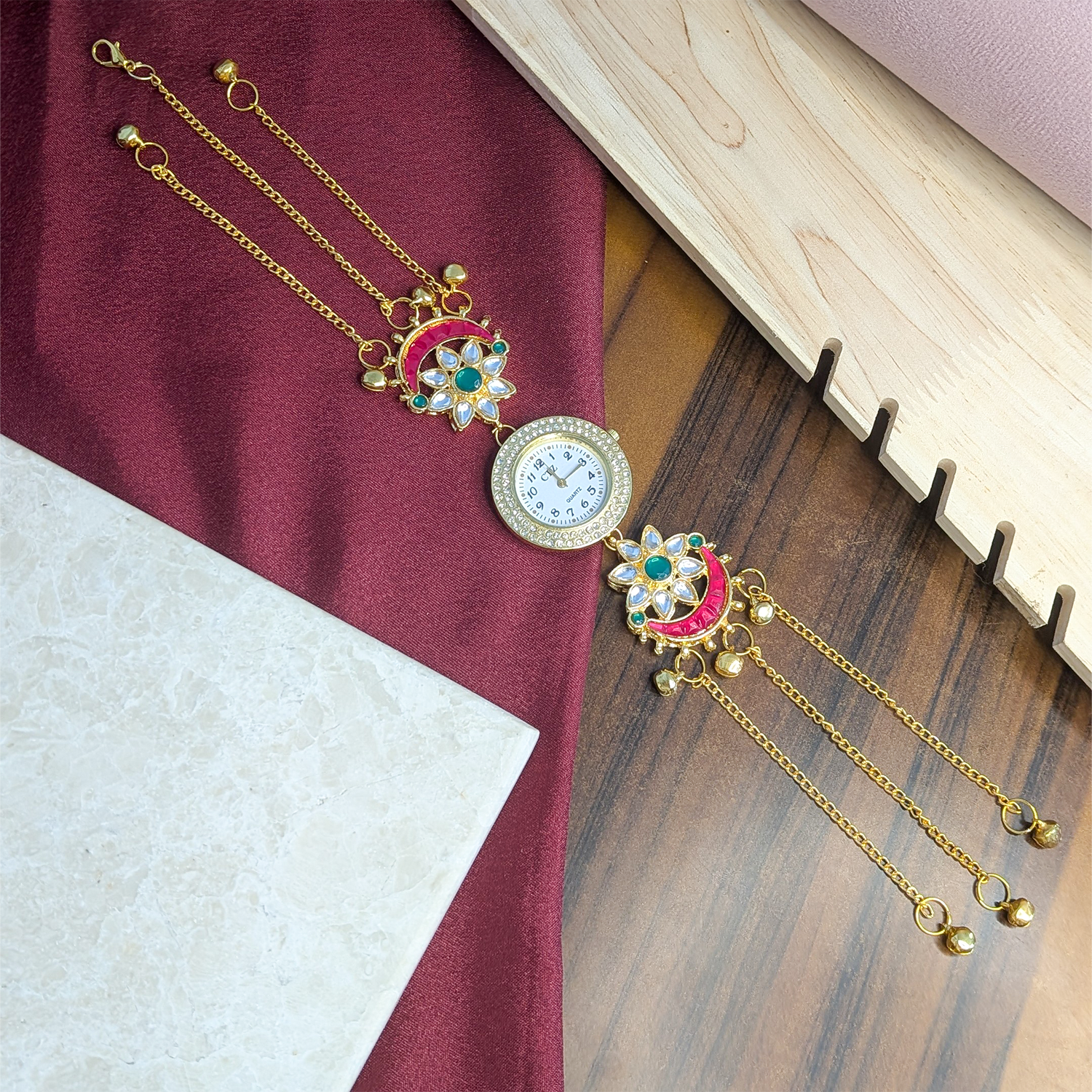 Floral Design Round Dial Kashimiri Watch for Women & Girls
