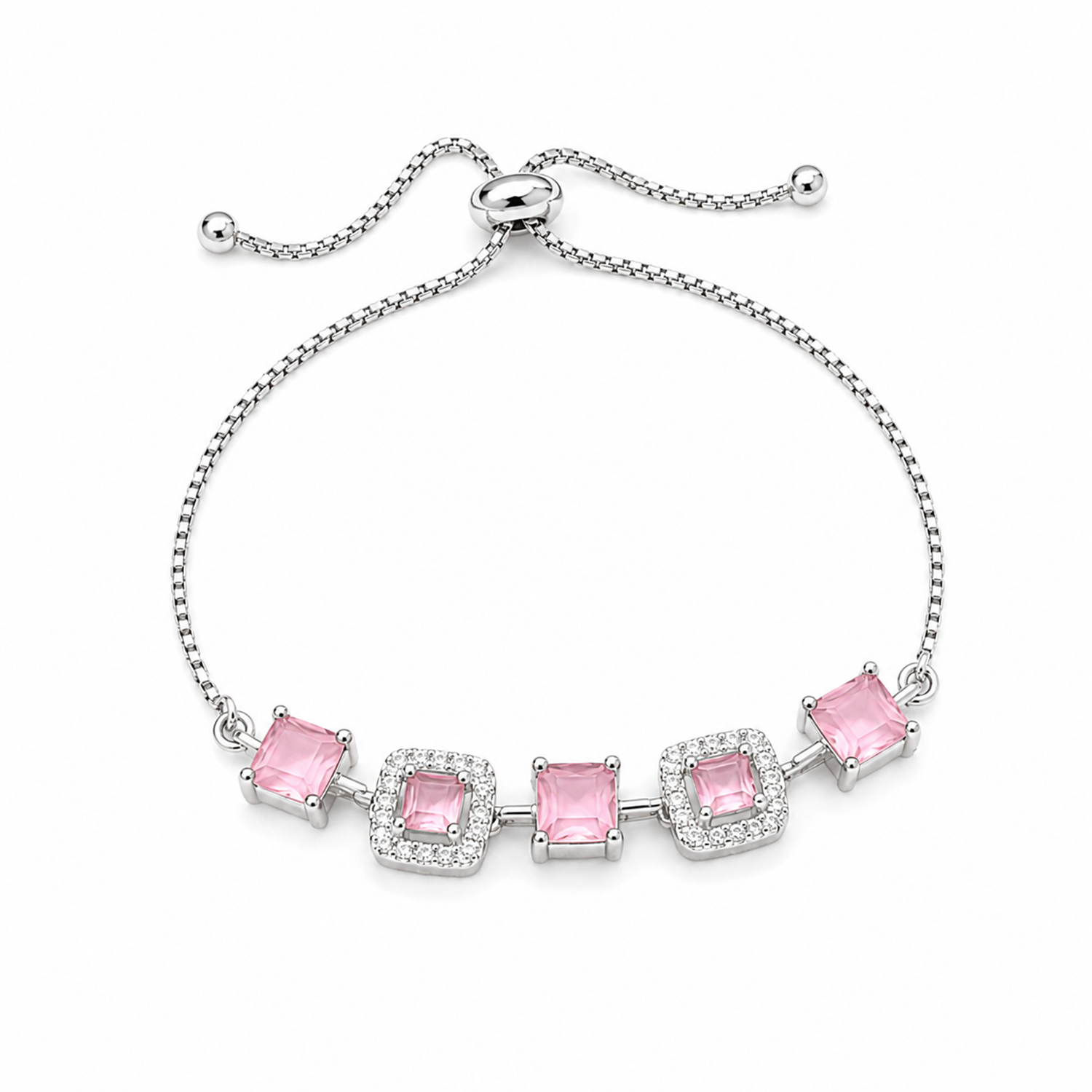 Square Cubic Zirconia Adjustable Chain Bracelet for Girls & Women's